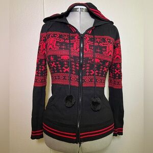 Sourpuss Black and Red Gingerdread Holiday Sweater Hoodie